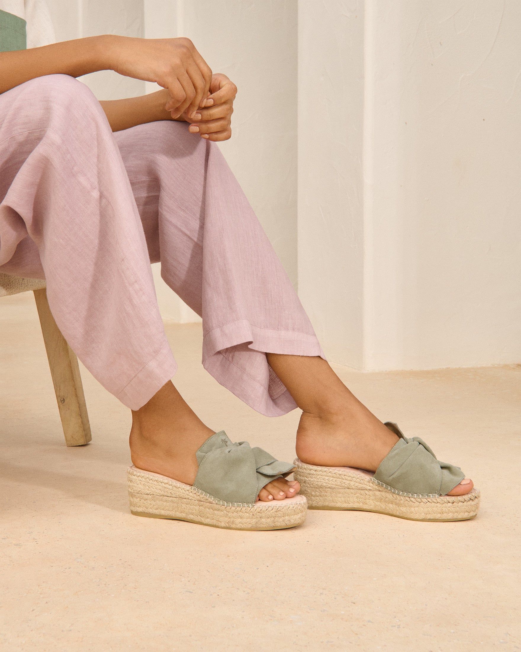 Manebí Soft Suede Platforms With Knot - Sage