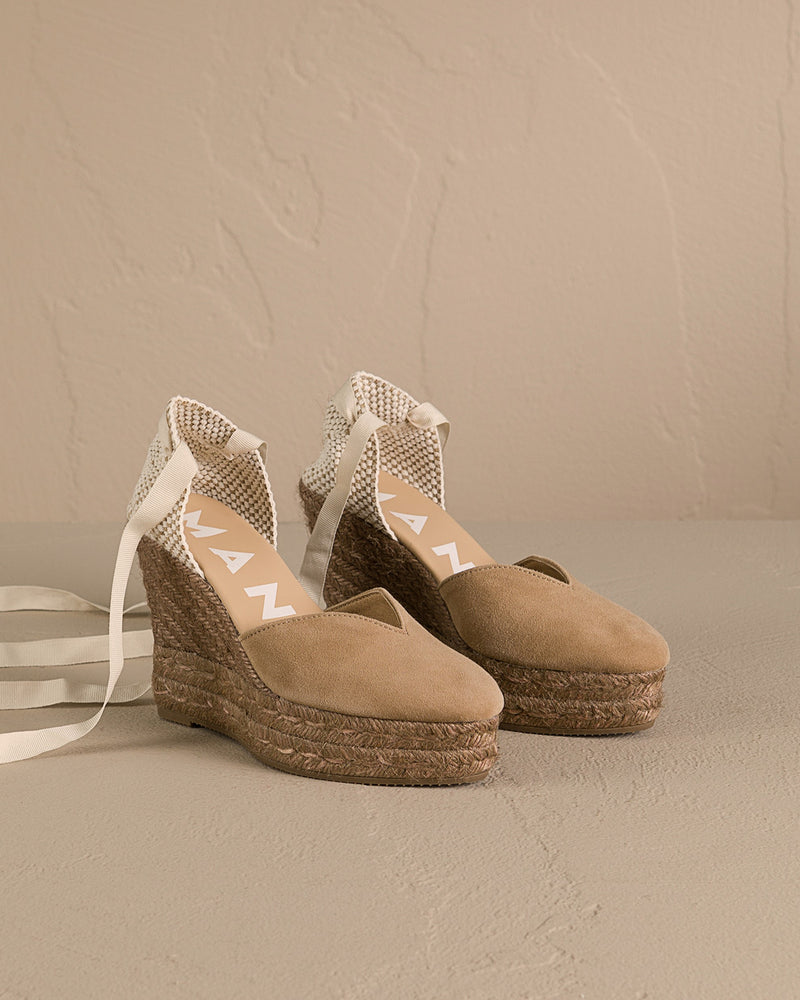 Soft Suede Heart-Shaped|Wedge Espadrilles - Hamptons Vintage Taupe On Tone