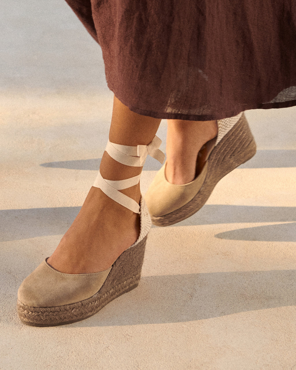 Soft Suede Wedge Espadrilles - Hamptons Vintage Taupe On Tone