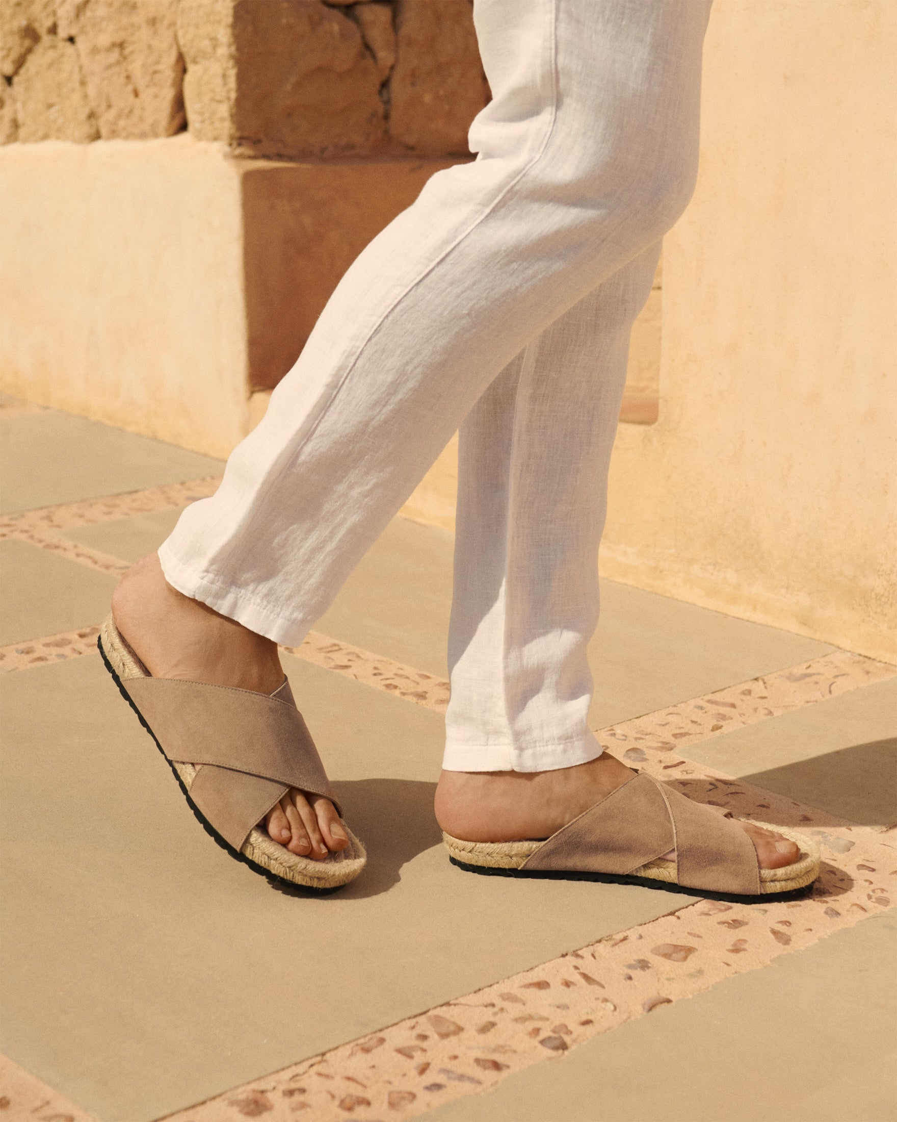 Manebí Suede Crossed Bands Sandals - Vintage Taupe