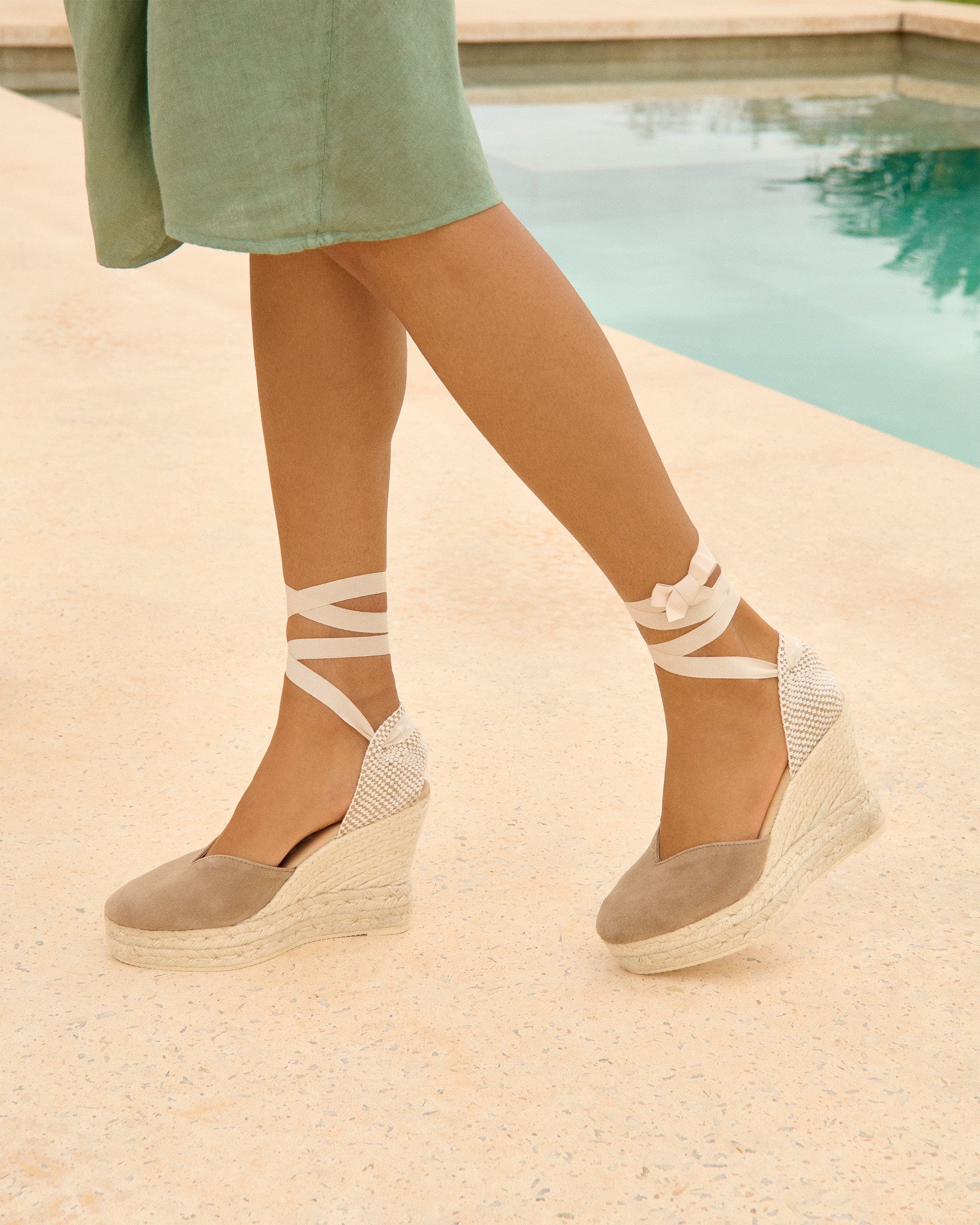 Soft Suede Heart-Shaped|Wedge Espadrilles - Hamptons Vintage Taupe