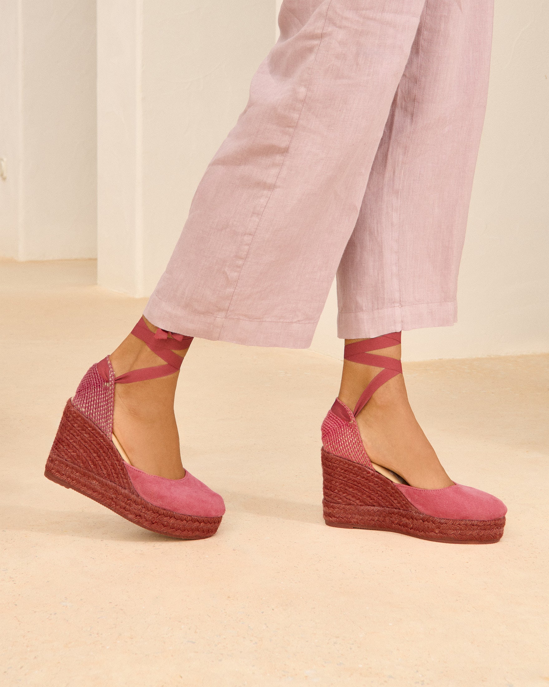 Manebí Soft Suede Wedge Espadrilles - Terracotta On Tone