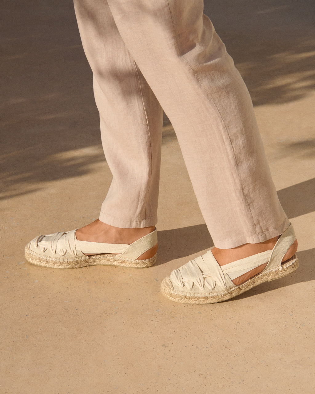 Canvas With Grosgrain|Open-Side Flat Espadrilles - Yucatán Natural And White