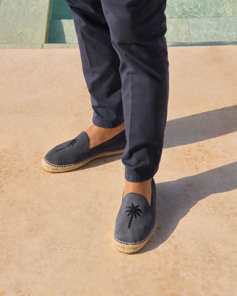 Suede With Embroidery|Espadrilles - Palm Springs Patriot Blue + Palm On Tone