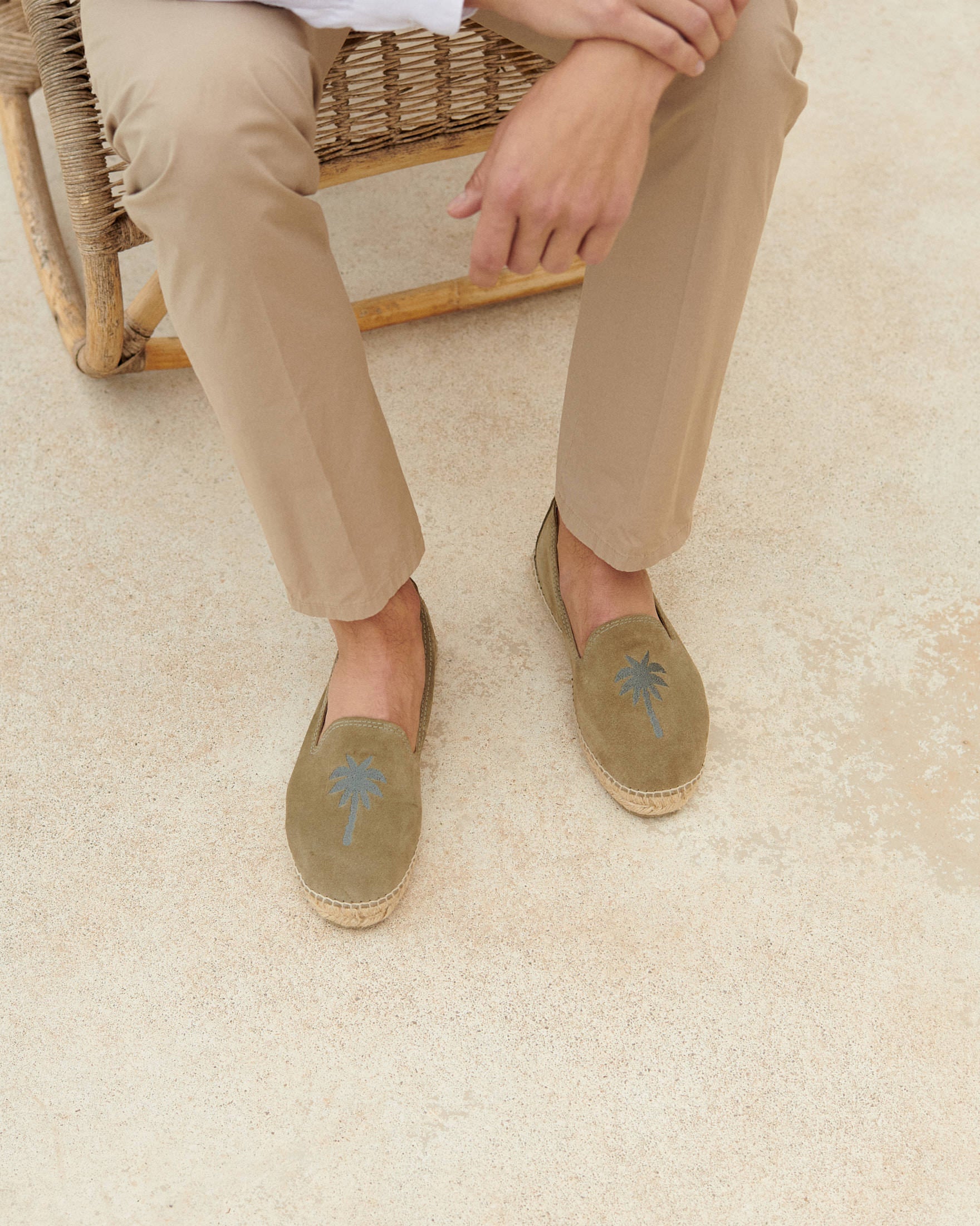 Suede Flat Espadrilles - Forest and Carbon Palm