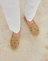 Suede With Embroidery Flat Espadrilles - Washed Beige & Navy Summer Stickers | 