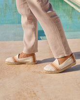 Cotton Linen And Silk<br />Raw Fabric With Faux Fur Espadrilles - No Tote | 