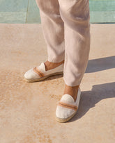 Cotton Linen And Silk<br />Raw Fabric With Faux Fur Espadrilles - No Tote | 