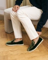 Mocassini Espadrillas<br />in Velluto di Seta con Faux Fur - Scarpe Uomo | 