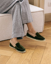 Silk Velvet With Faux Fur Loafers Espadrilles - Women’s Loafers | 