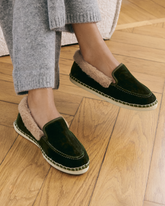 Silk Velvet With Faux Fur Loafers Espadrilles - Women’s Loafers | 