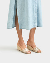 Metallic Leather Multi Bands Mule Wedge Espadrilles - Women's Shoes | 