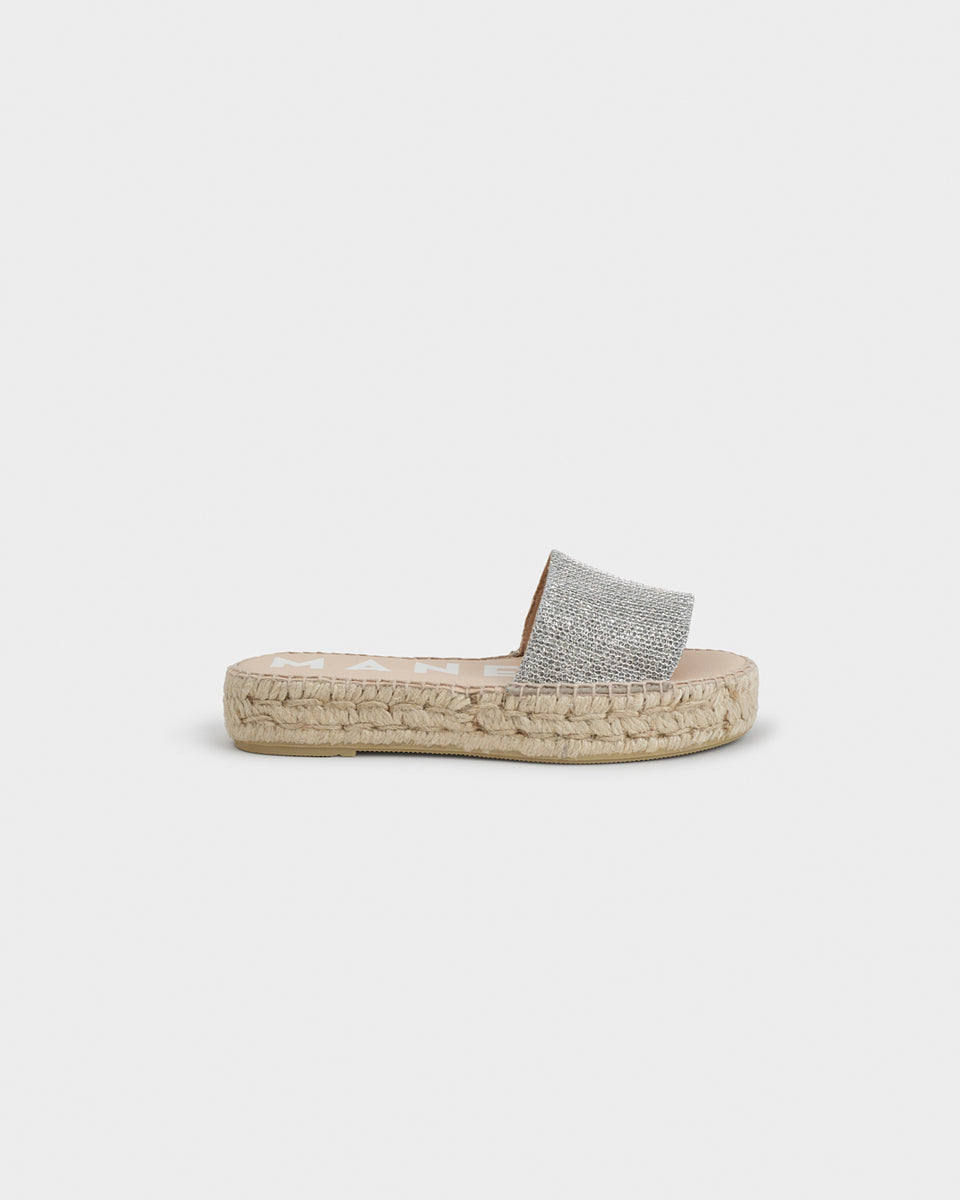 Silver Metallic Slides Women | Woven Fabric | Manebí