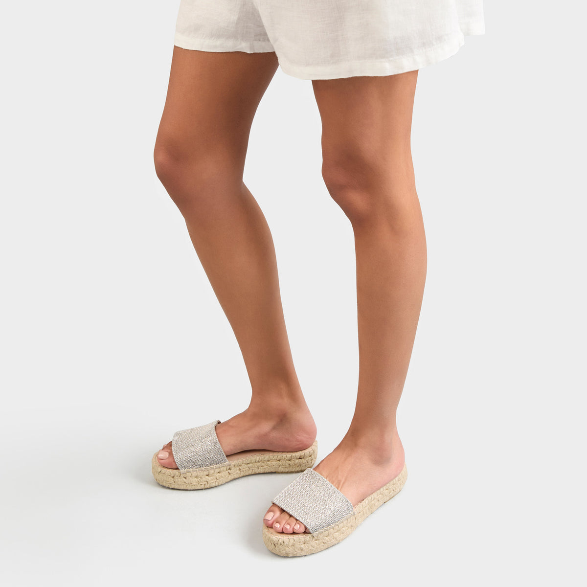 Silver Metallic Slides Women | Woven Fabric | Manebí
