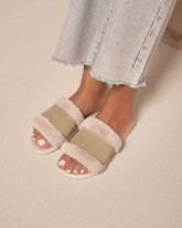 Suede With Faux Fur Flat Sandals With Fur | 