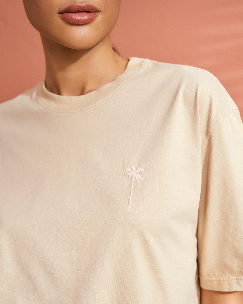 Jersey L. A. T-Shirt - Sand,  Rose Embroidery & Rose Logo Back Print
