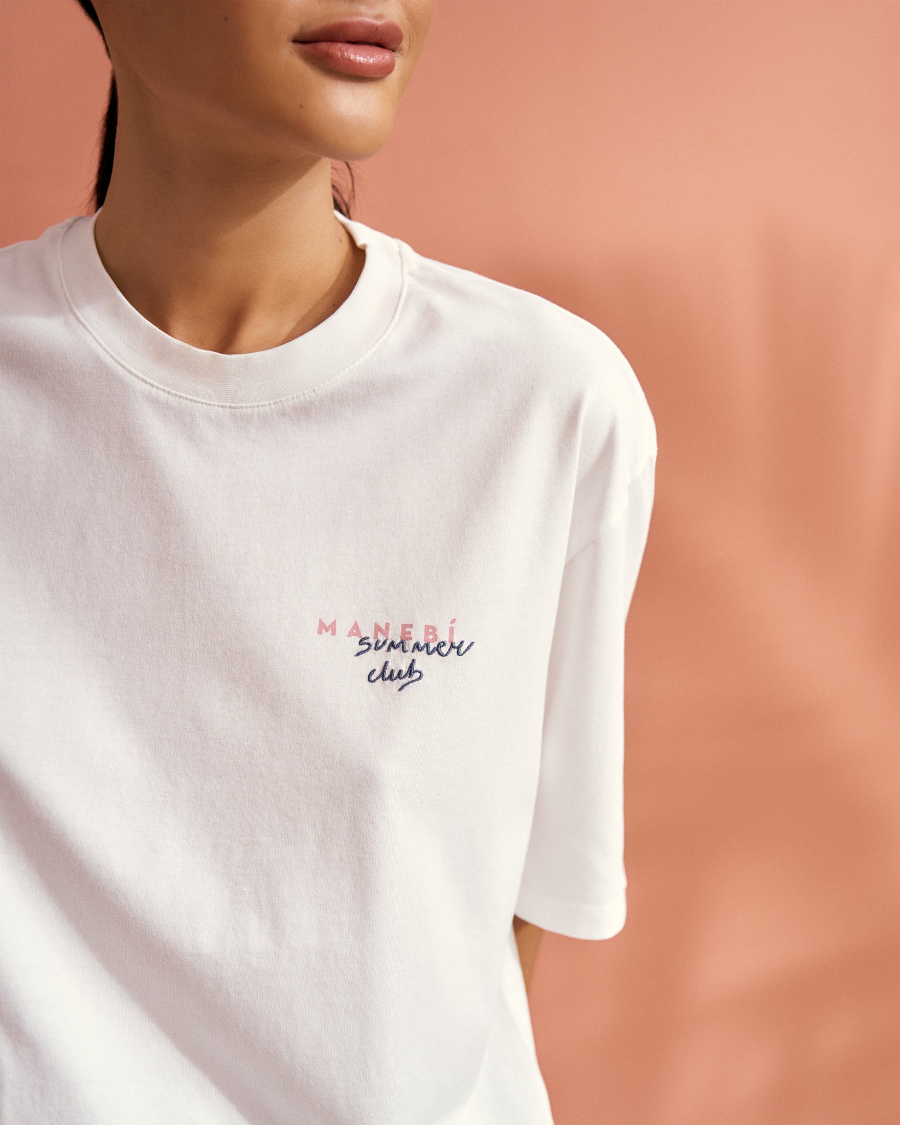 Jersey L. A. T-Shirt - Off White, Indigo Embroidery & Sunset Back Print