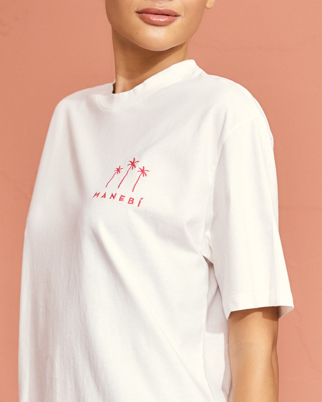 Jersey L. A. T-Shirt - Off White & Pink Palms Logo Embroidery