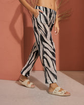 Printed Cotton Silk Voile Belem Trousers - Black Off White Maxi Zebra | 