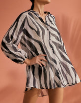 Printed Cotton Silk Voile Ibiza Dress - Black Off White Maxi Zebra | 