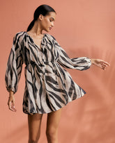 Printed Cotton Silk Voile Minorca Dress - Black Off White Maxi Zebra | 