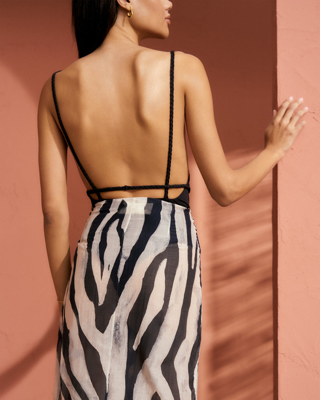 Printed Cotton Silk Voile Lencois Skirt - Black Off White Maxi Zebra