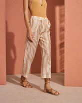 Printed Cotton Silk Voile Belem Trousers - Beige Off White Maxi Zebra | 