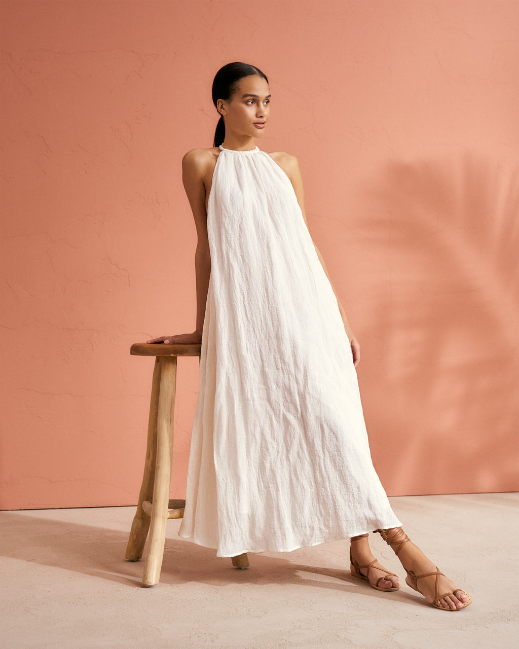 Tulum - Linen Gauze - Braided Halterneck Maxi Dress - White