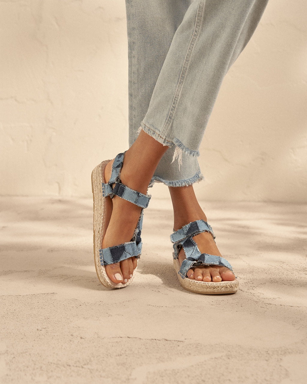 Denim Patchwork Hiking Sandals - Indigo Jeans Shades