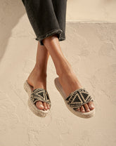 Raffia Pattern Double Sole Slides - Women’s Shoes | 