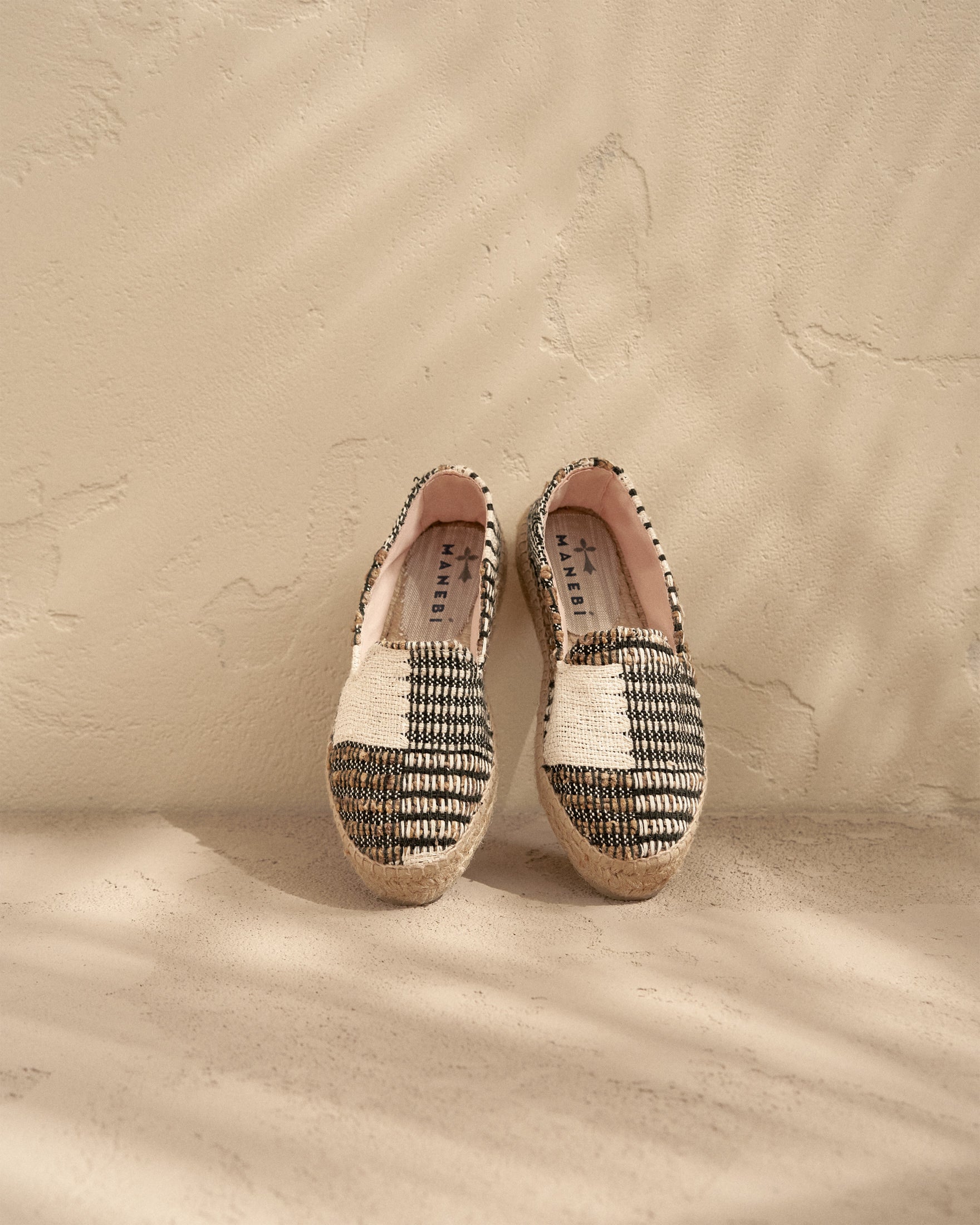 Silk and Cotton Patchwork Double Sole Espadrilles - Yucatán - White Natural And Black