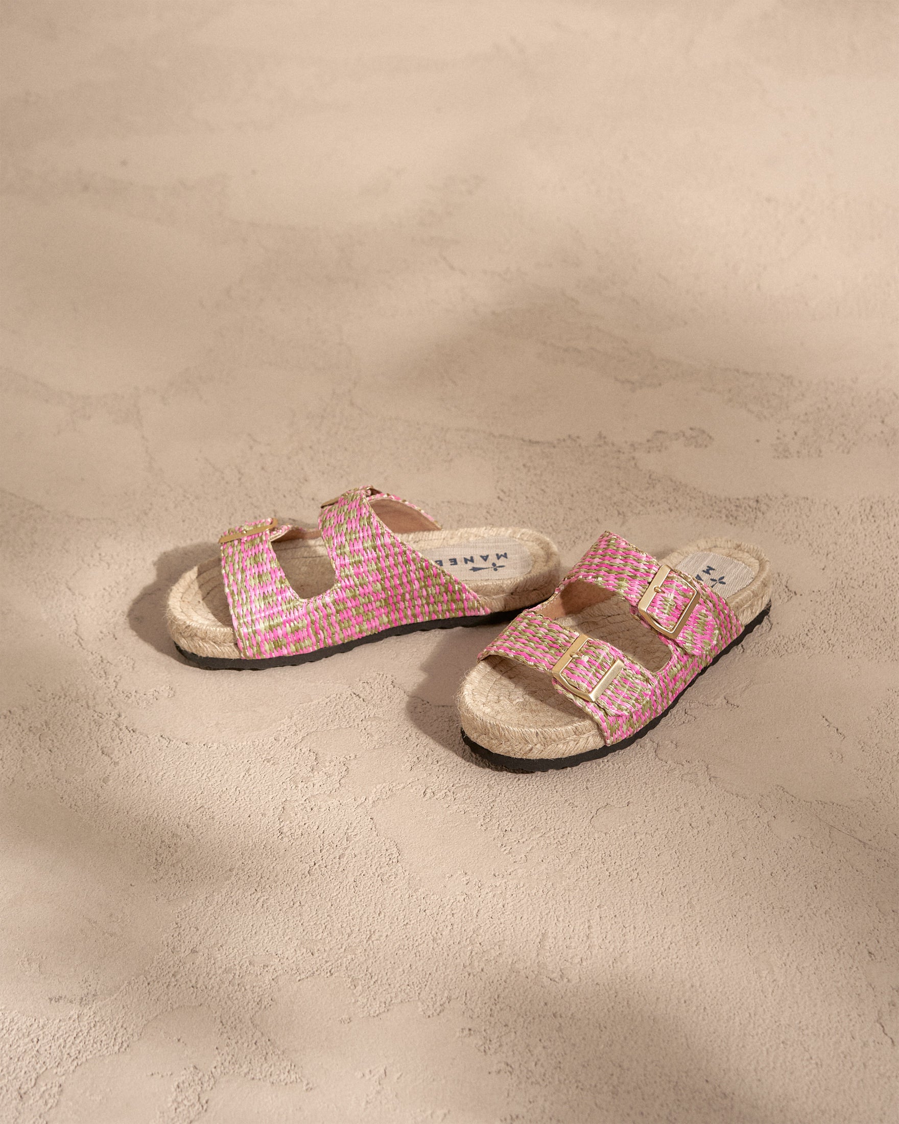 Raffia Pattern Nordic Sandals - Pink Green Mix