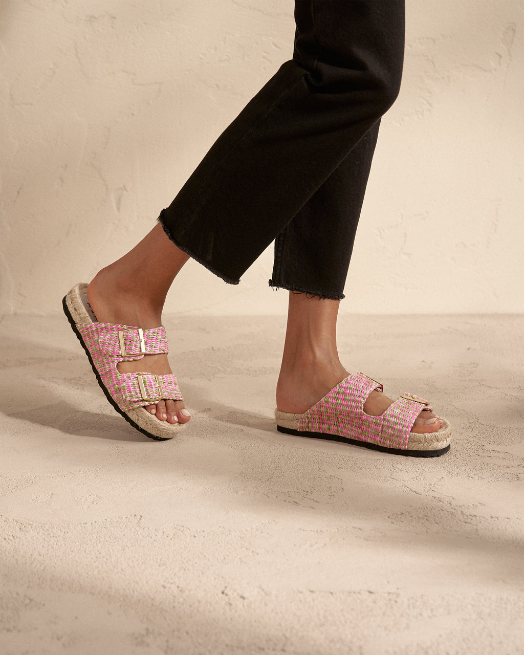 Raffia Pattern Nordic Sandals - Yucatán - Pink Green Mix