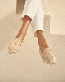 Suede With Embroidery Flat Espadrilles - Palm Springs - Champagne Beige & Multicolor Summer Stickers