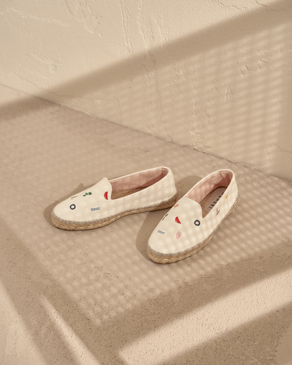 Organic Hemp With Embroidery Flat Espadrilles - Palm Springs - White & Multicolor Summer Stickers