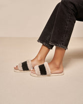 Suede With Faux Fur Flat Sandals With Fur | 