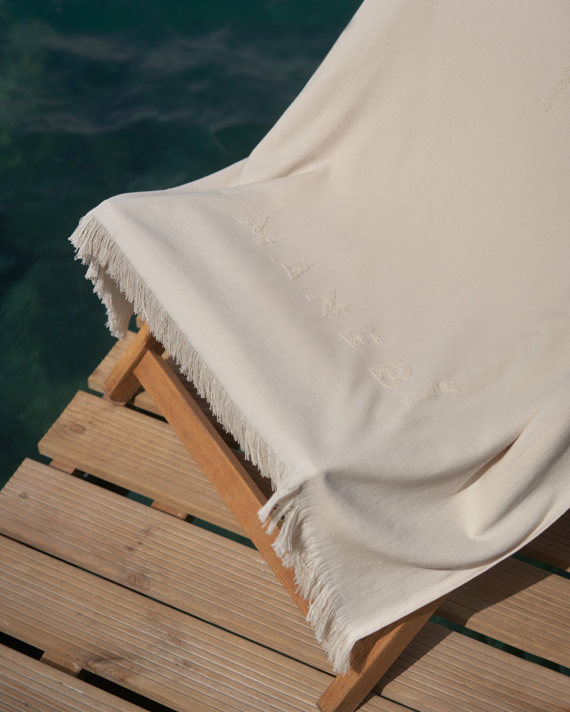 Jacquard Beach Towel - With Palm & Logo - Ivory