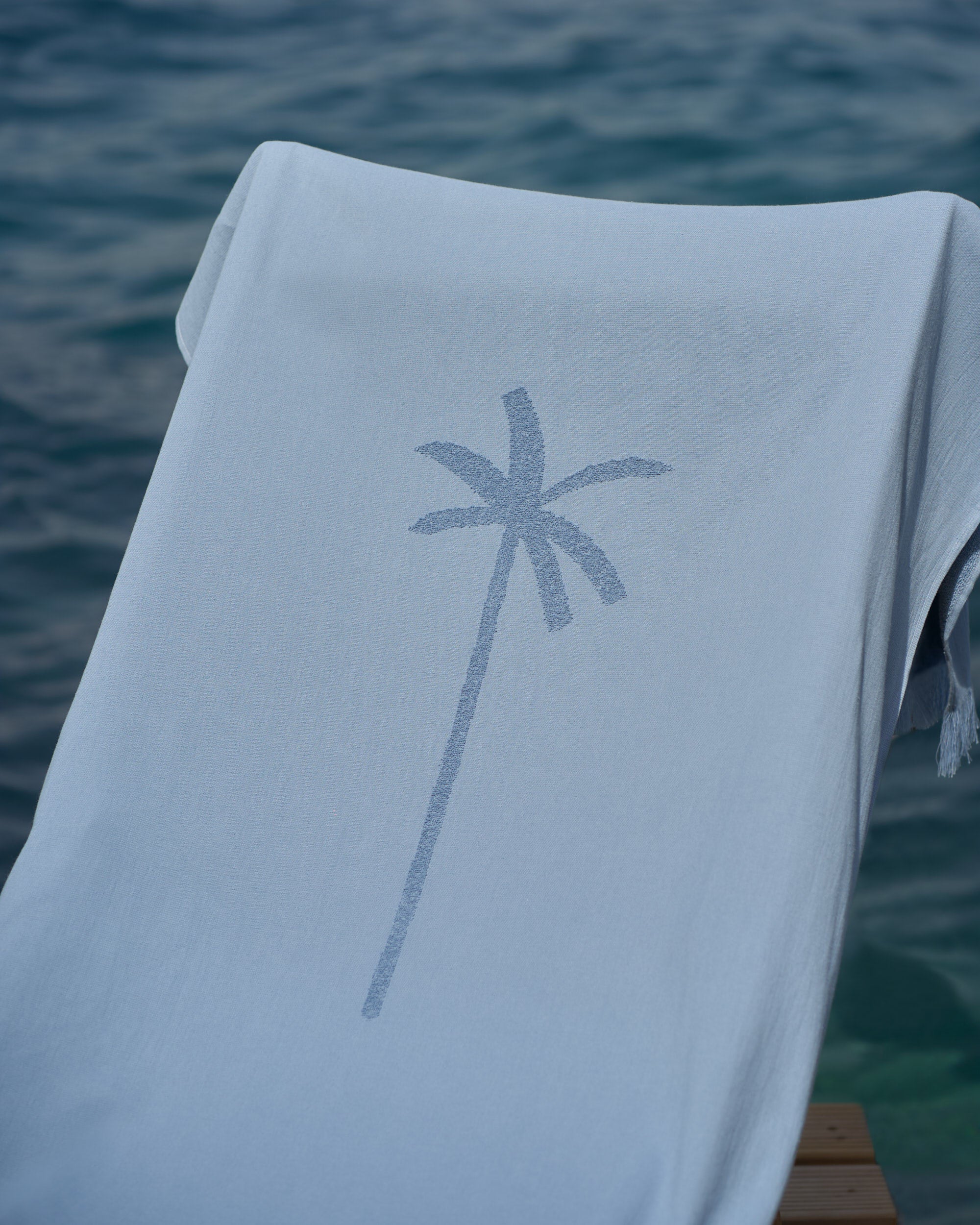 Jacquard Beach Towel - With Palm & Logo - Indigo