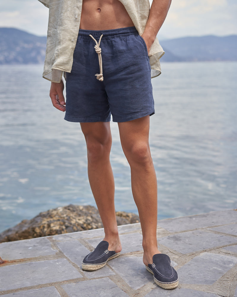 Malibu Shorts - Washed Linen - Night Blue