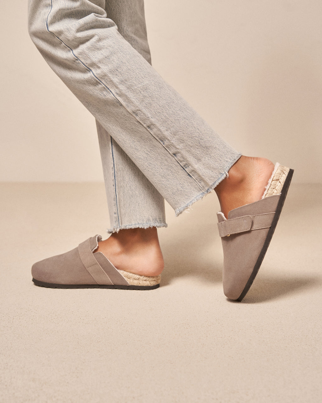 Suede And Faux Fur Clog Mules - Coco Brown