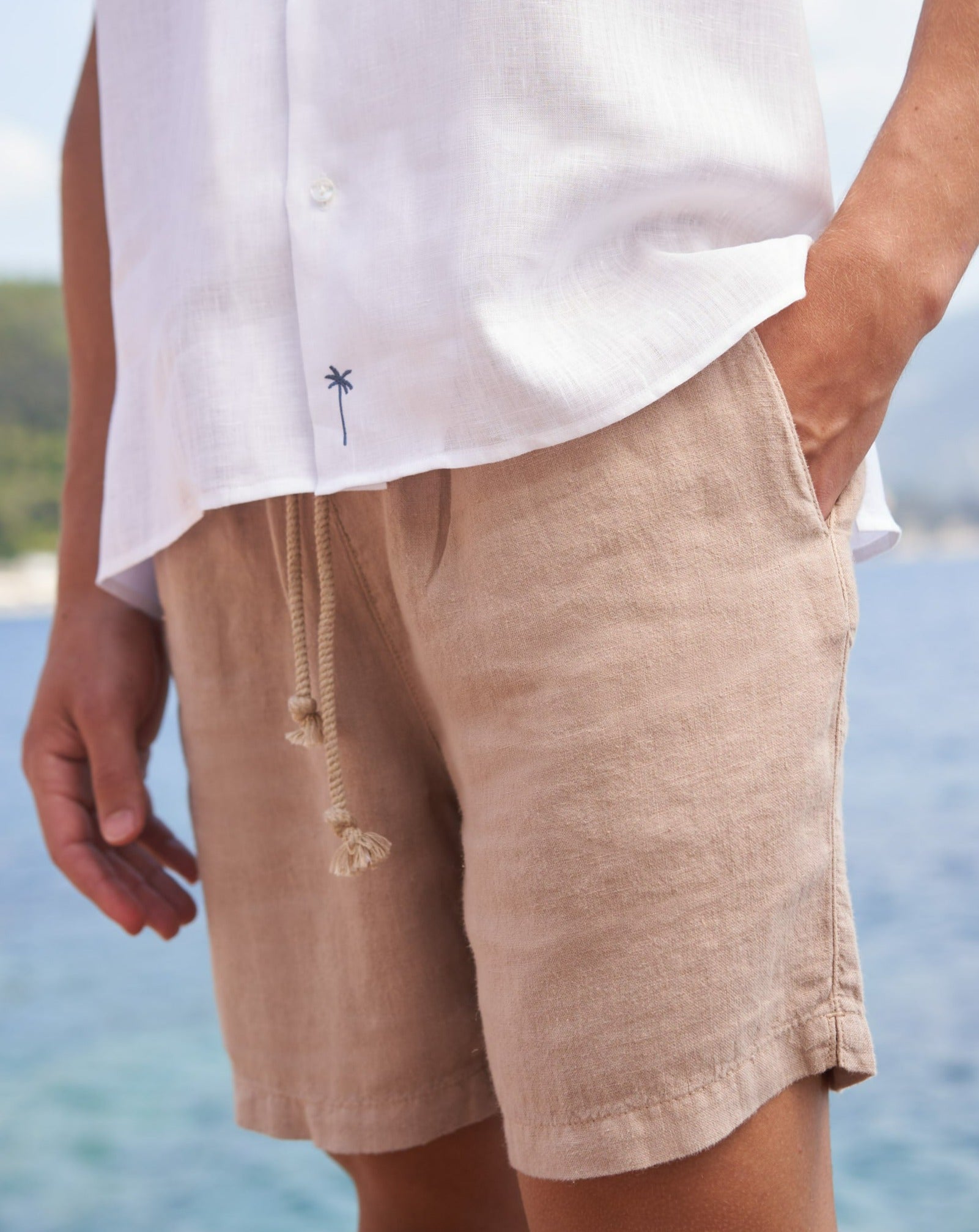 Malibu Shorts - Washed Linen - Kaki Beige