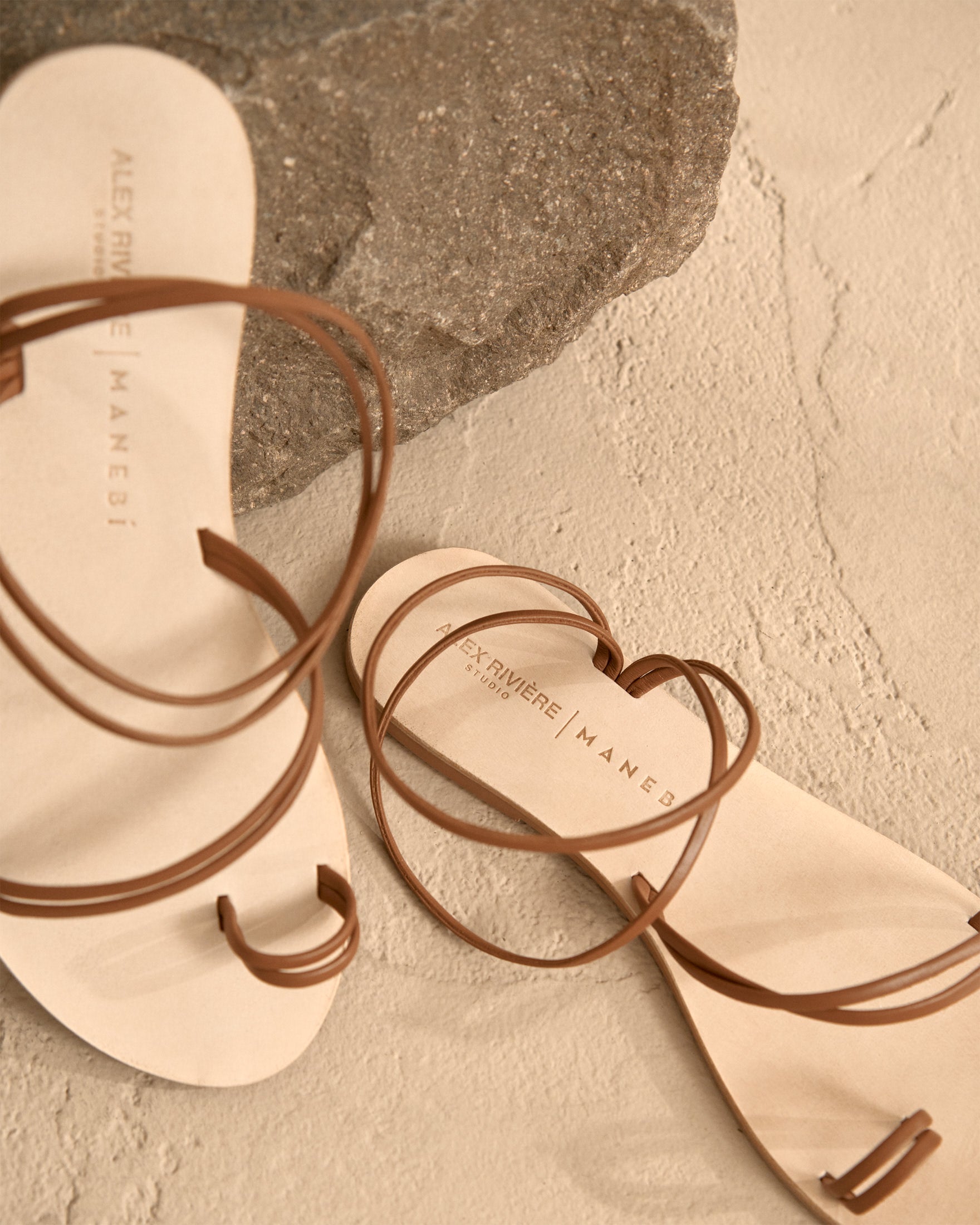 Francesca Leather Sandals - Toe Ring - Tan Stripes