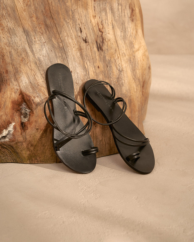 Francesca Leather Sandals - Black Stripes