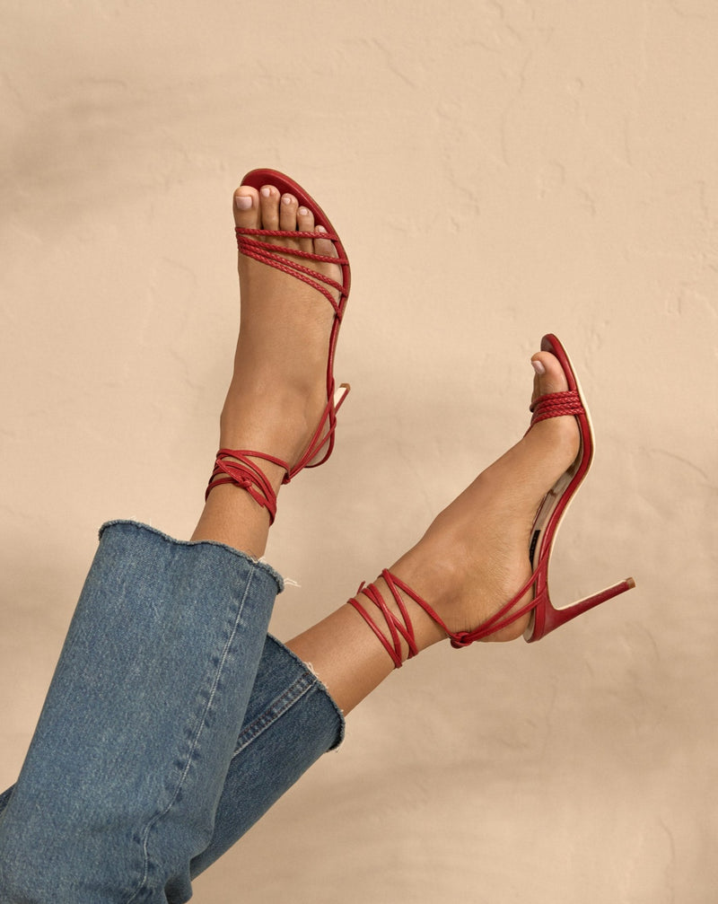Red Lace-up Block High Heels – Save 20% | Heels, Sandals heels, High heels