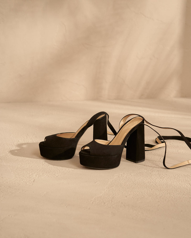 Bellini - Tie-Up - Suede High Platform Sandals Black