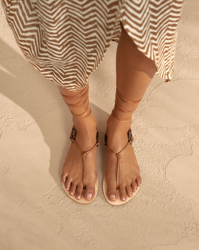 Be Leather and Resin Ring Sandals - Tan