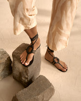Mer Leather and Wood Effect<br />Lace-Up Ring Sandals - Shoes|Alex Rivière Studio x Manebí | 