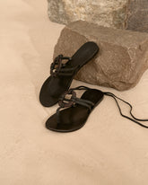 Mer Leather and Wood Effect<br />Lace-Up Ring Sandals - Alex Rivière Studio x Manebí | 