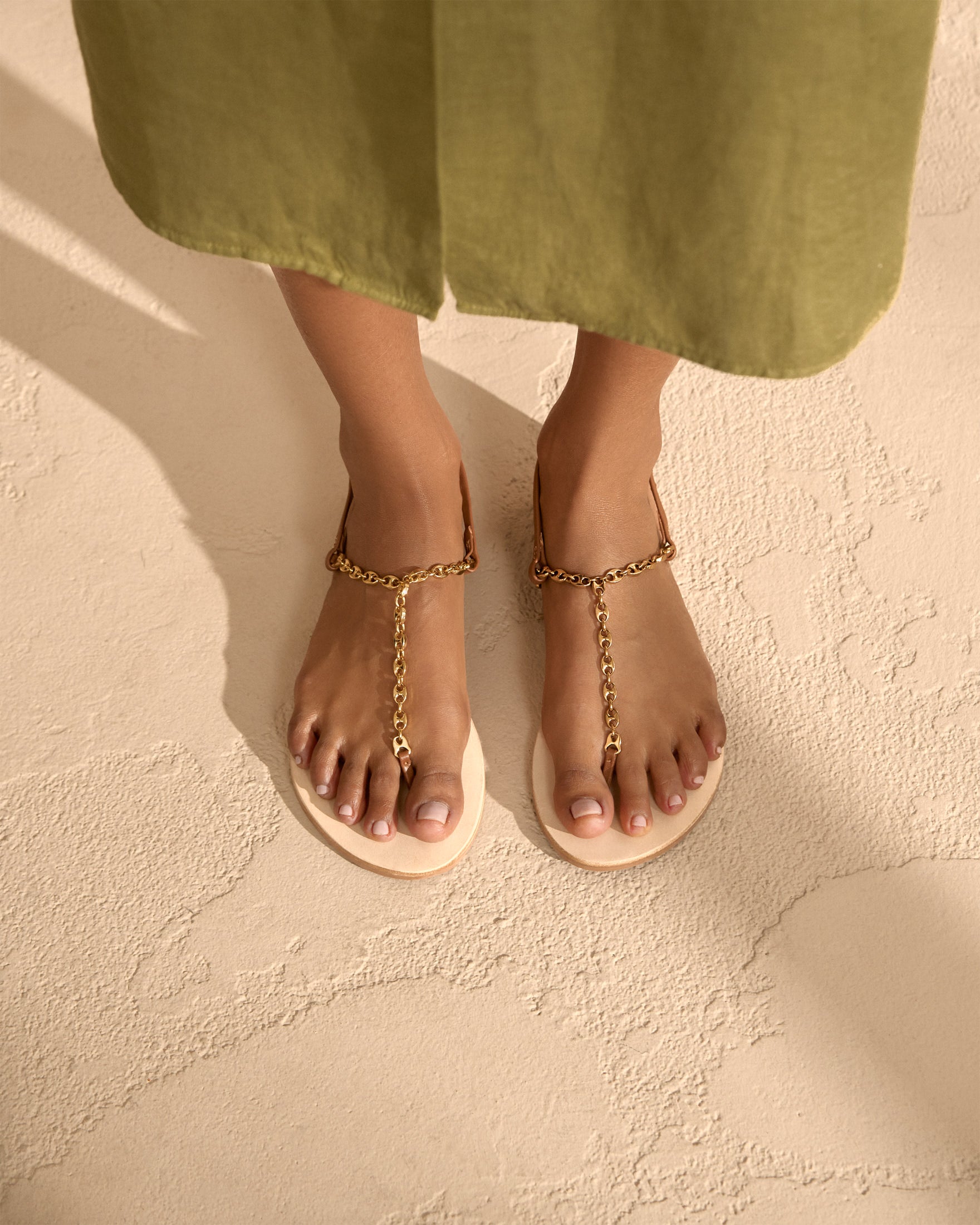 Jackie Leather Sandals - Thongs - Tan And Light Gold
