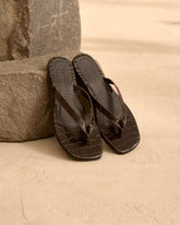 Tania Croco Embossed<br />Leather Sandals | 